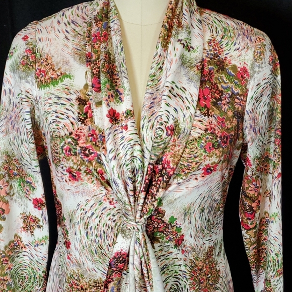 Vtg Floral Knit maxi dress, 60s/70s, vtg 14 (S/M) - Picture 3 of 12